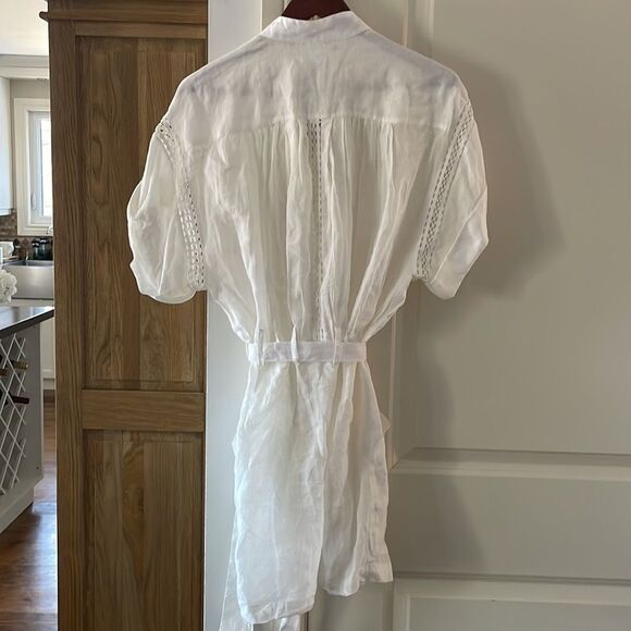 Frame button up short sleeve white with crochet belted dress medium - Picture 9 of 16